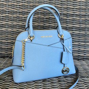 Michael Kors Jet Set Travel Medium Dome Satchel Crossbody Leather Chambray